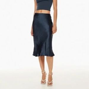 NWOT Babaton Slip Midi Skirt: Satin midi skirt - Total Eclipse - Size 6